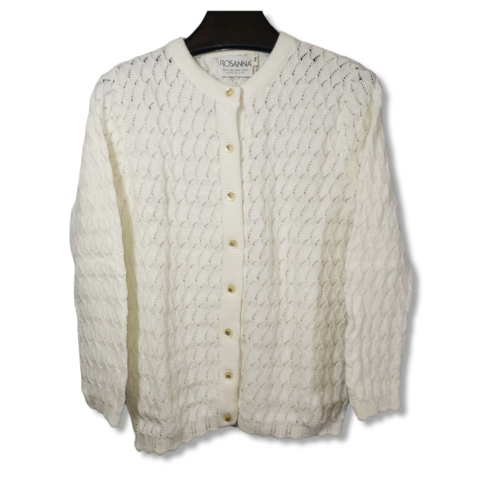 VTG Knit Cardigan Sweater Womens 36 USA Woolite Woven Waves Scallop-Knit
